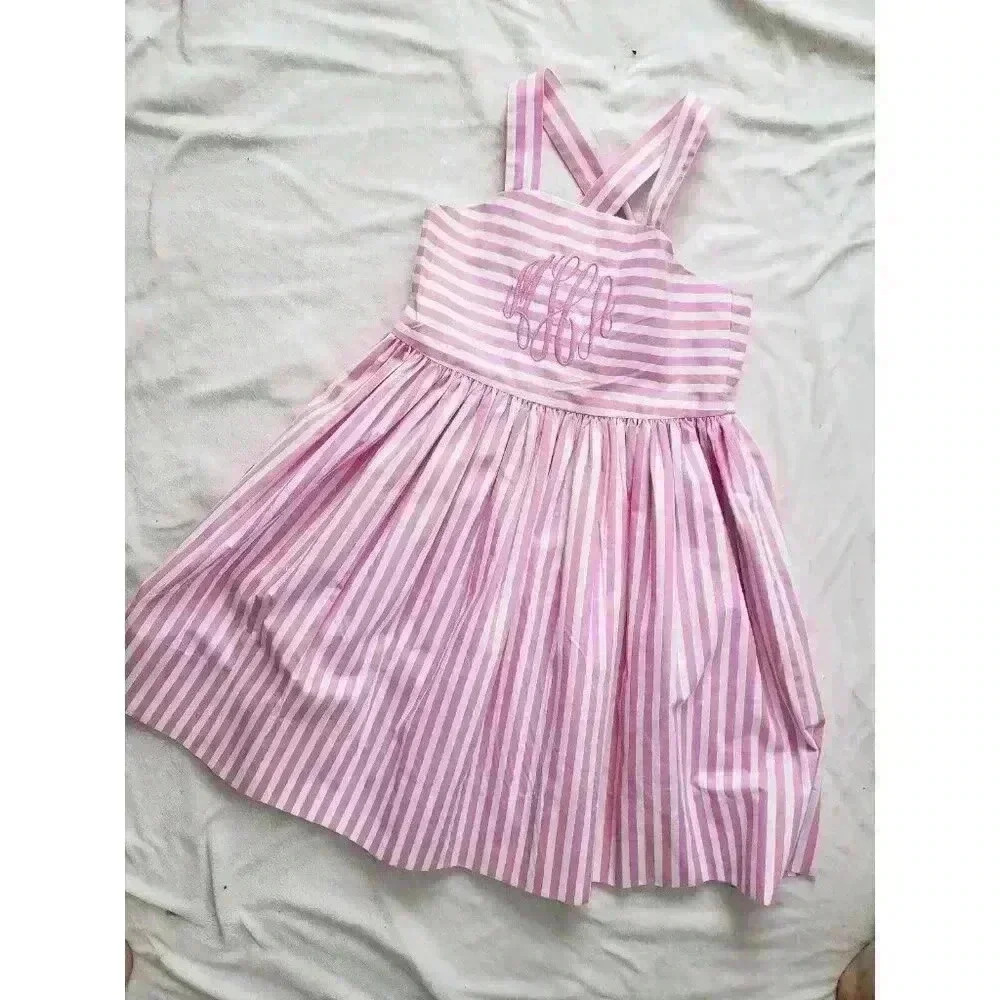 Kellys Girls Dress SIZE‎ 4 pink white Monogrammed MHA party Easter Spring Stripe